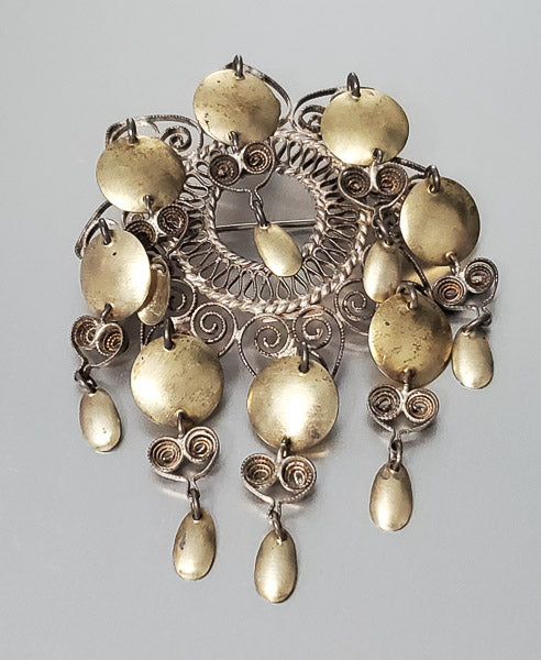 3726-Antique 830 Silver Norwegian Filigree Brooch