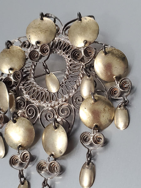 3726-Antique 830 Silver Norwegian Filigree Brooch