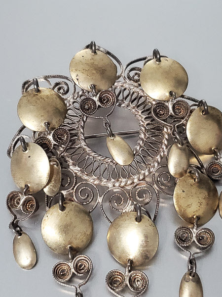 3726-Antique 830 Silver Norwegian Filigree Brooch