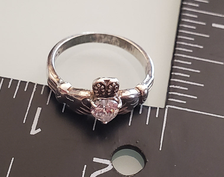 1712-Irish Claddagh Sterling Silver Ring sz 8