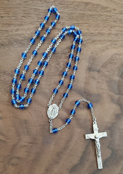 Sterling Silver Blue Crystal Rosary