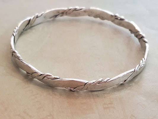 Barbed Wire Designed Sterling Bangle Bracelet