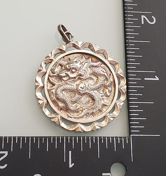 902-Large Chinese Dragon Cartouche Sterling Pendant