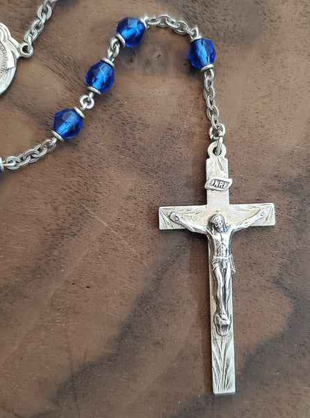Sterling Silver Blue Crystal Rosary