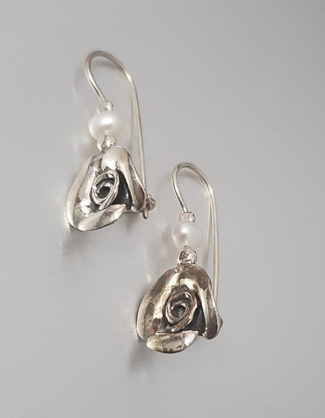 1323-PZ Israel Floral Pearl Drop Sterling Earrings