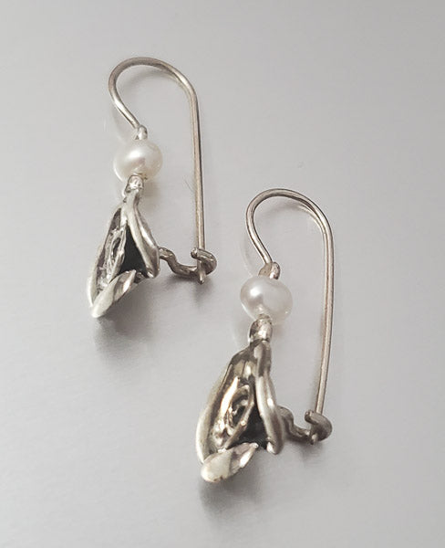 1323-PZ Israel Floral Pearl Drop Sterling Earrings