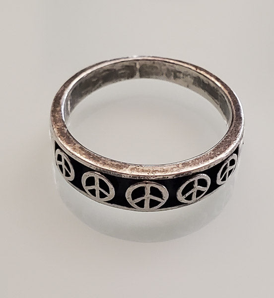 2681-Peace Sign Sterling Silver Ring sz 9