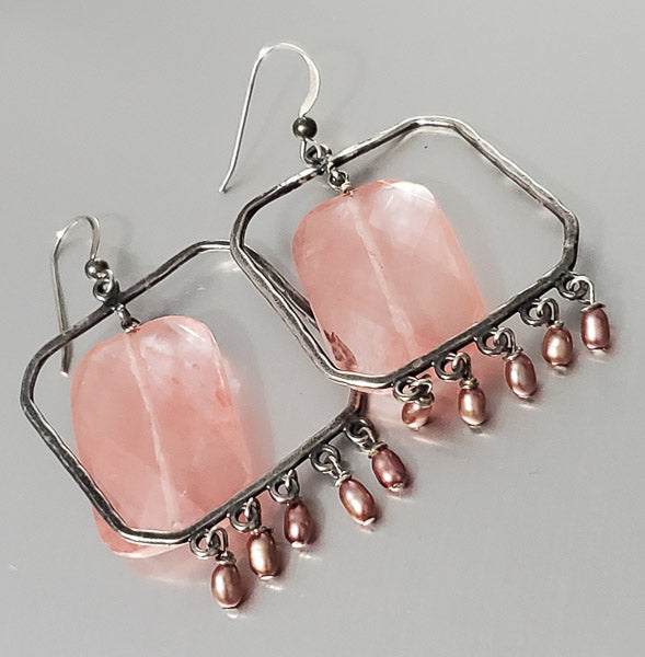 3672-Stone & Pearl Sterling Silver Drop Earrings
