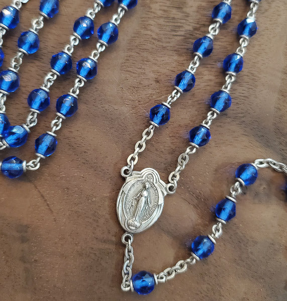 Sterling Silver Blue Crystal Rosary
