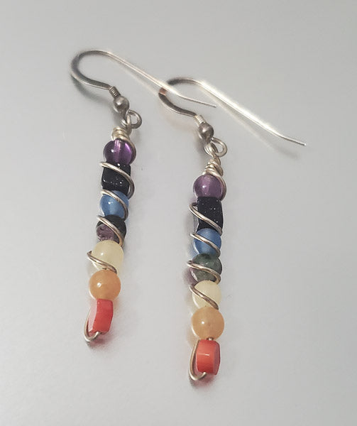 52-Multi Stone Sterling Silver Dangle Earrings