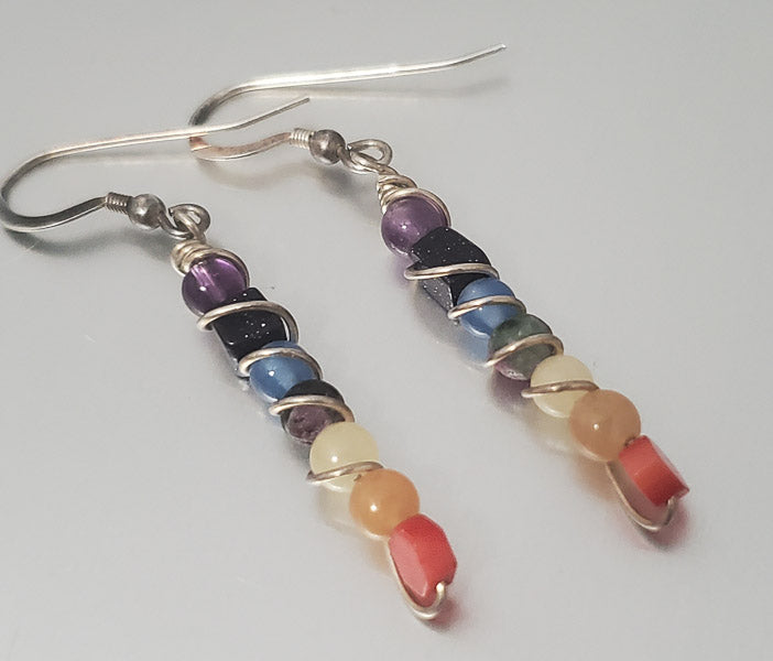 52-Multi Stone Sterling Silver Dangle Earrings