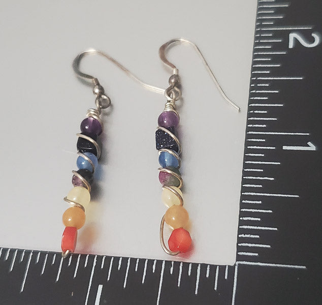 52-Multi Stone Sterling Silver Dangle Earrings