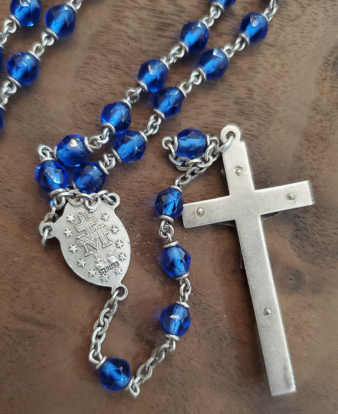 Sterling Silver Blue Crystal Rosary
