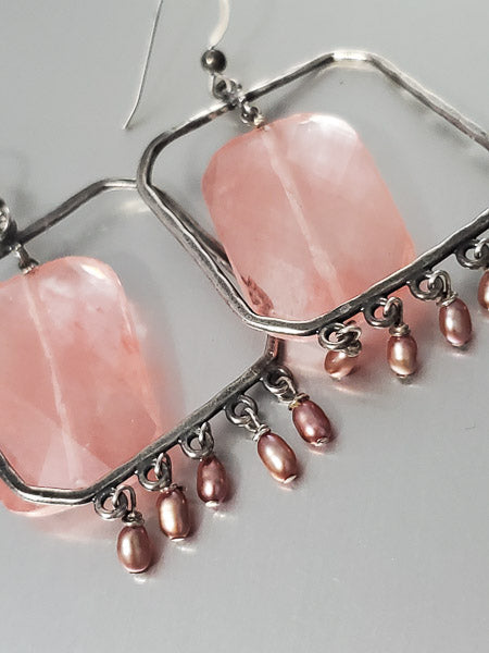 3672-Stone & Pearl Sterling Silver Drop Earrings