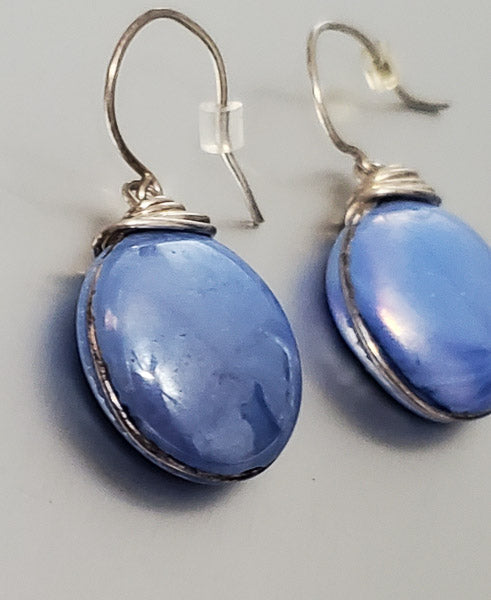 3752-Sterling Wire Wrapped Glass Earrings