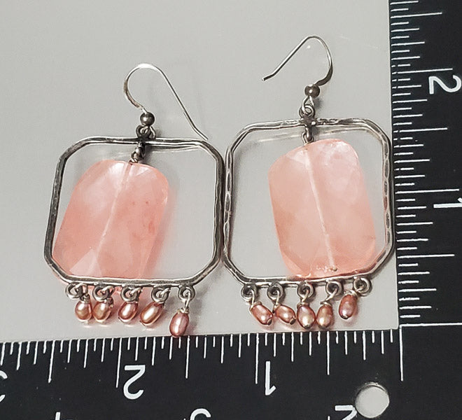 3672-Stone & Pearl Sterling Silver Drop Earrings