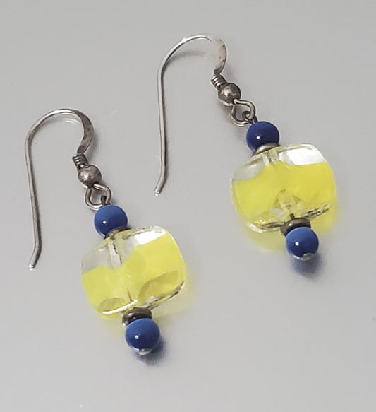 1345-Art Glass Sterling Silver Dangle Earrings