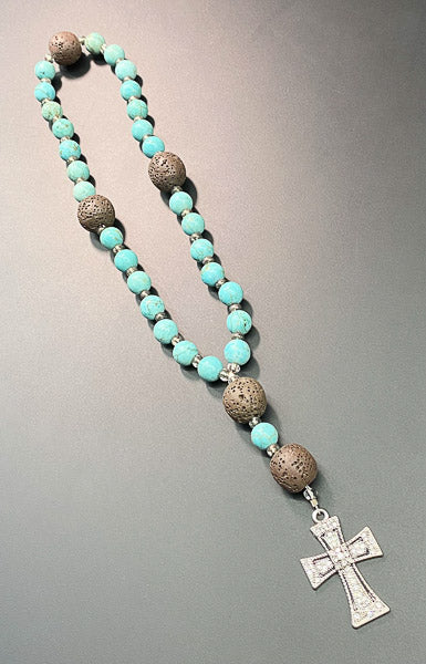 1722-Stone Cross Religious Prayer Beads