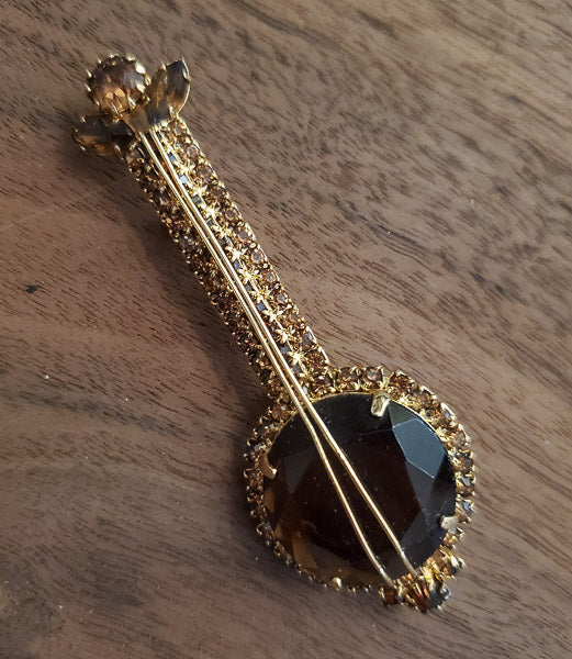 RARE ALICE CAVINESS Banjo Rhinestone Brooch