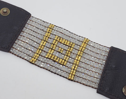 3302-Glass Beaded Leather Bracelet