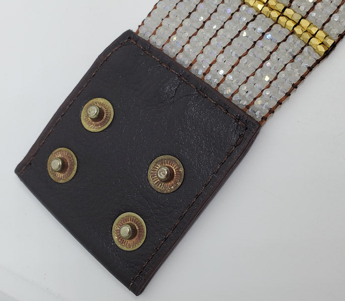 3302-Glass Beaded Leather Bracelet