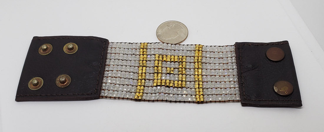 3302-Glass Beaded Leather Bracelet