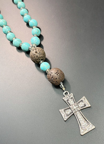 1722-Stone Cross Religious Prayer Beads