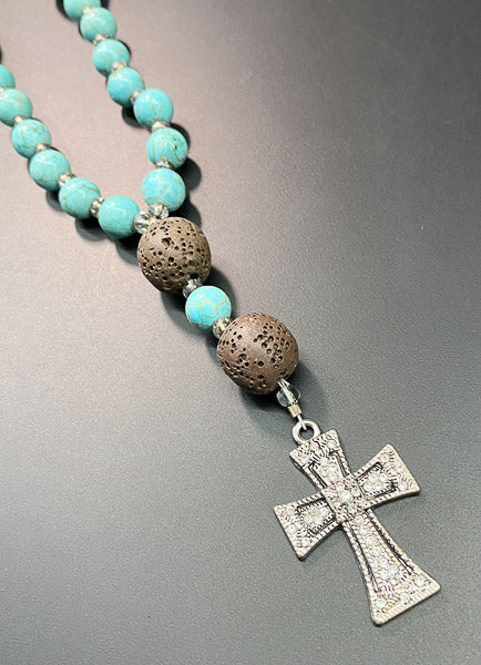 1722-Stone Cross Religious Prayer Beads