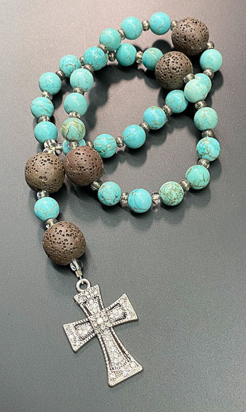 1722-Stone Cross Religious Prayer Beads