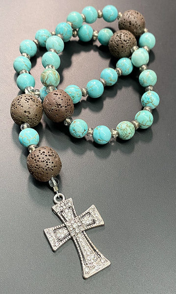 1722-Stone Cross Religious Prayer Beads