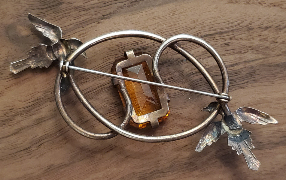 Gorgeous Vintage Amber Glass Sterling Brooch