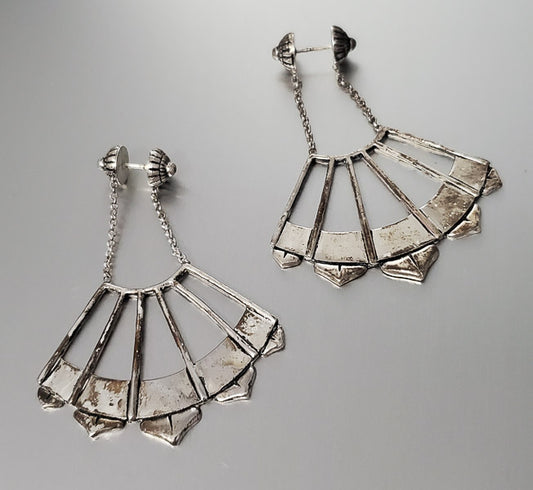 5696-Silver Plated Fan Out Dangle Earrings