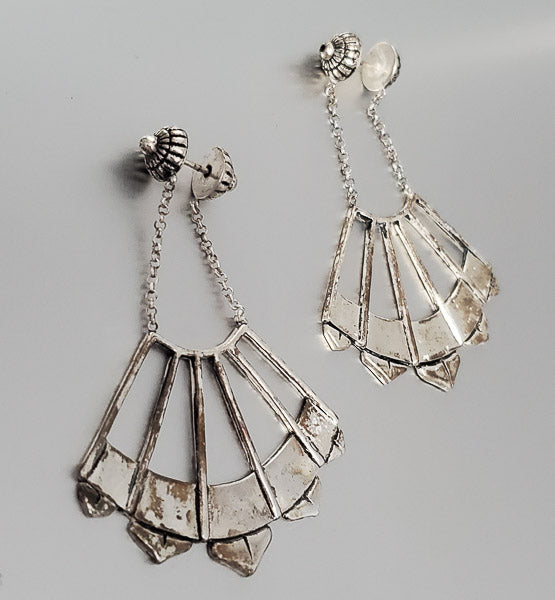 5696-Silver Plated Fan Out Dangle Earrings
