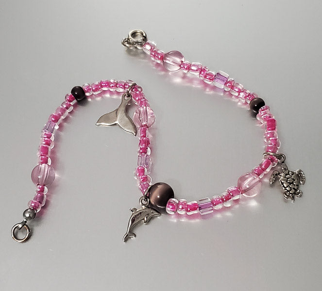 5996-Beach Themed Charm Anklet w/ Sterling Clasp