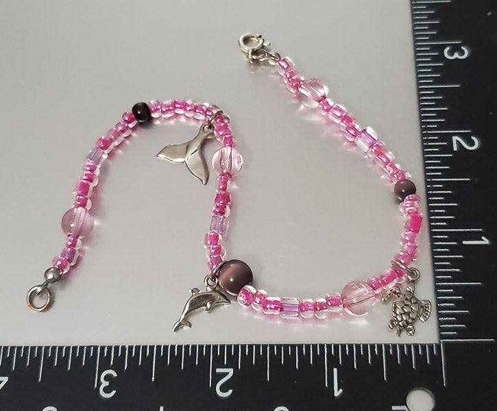 5996-Beach Themed Charm Anklet w/ Sterling Clasp