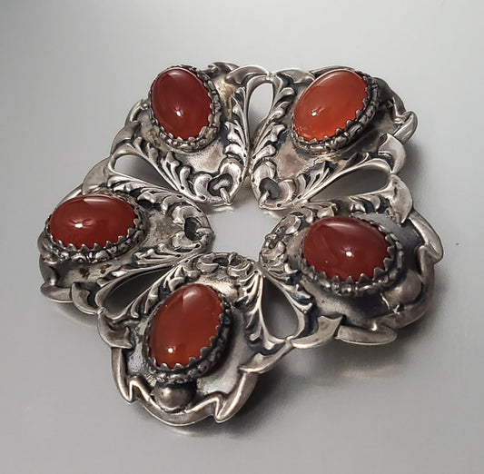 2056-Large Carnelian Ornate Sterling Pendant