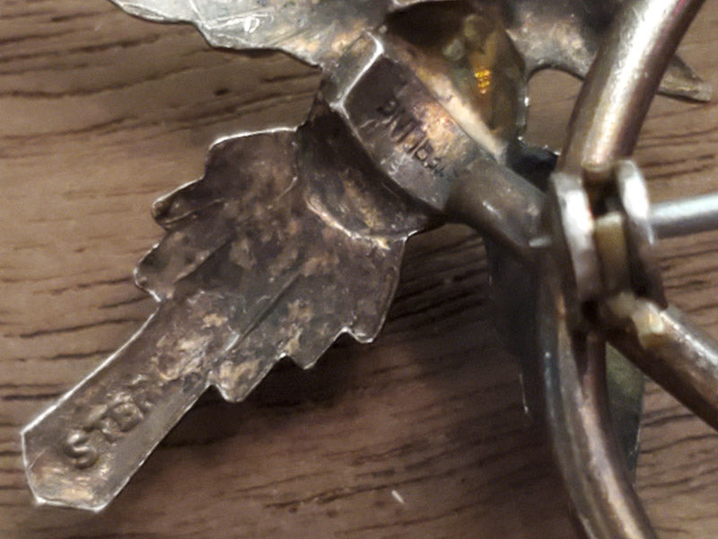 Gorgeous Vintage Amber Glass Sterling Brooch