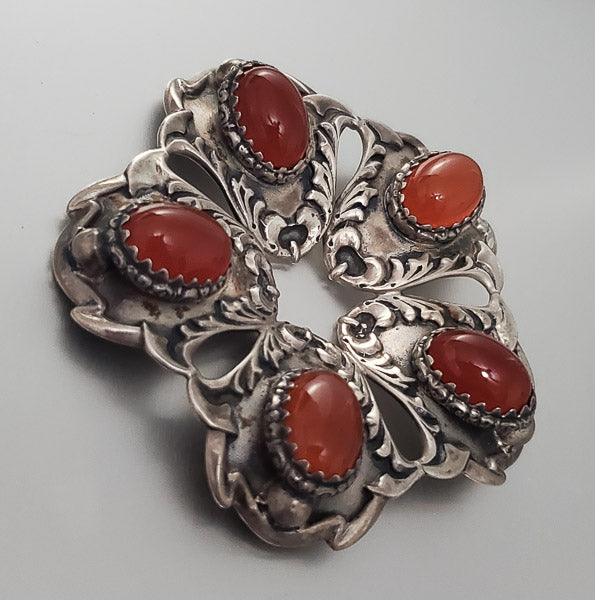 2056-Large Carnelian Ornate Sterling Pendant