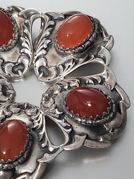 2056-Large Carnelian Ornate Sterling Pendant