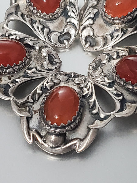 2056-Large Carnelian Ornate Sterling Pendant