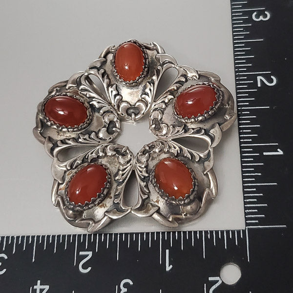 2056-Large Carnelian Ornate Sterling Pendant