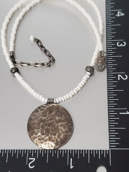 2974-Silver Tone Disk Necklace w/ Sterling Clasp