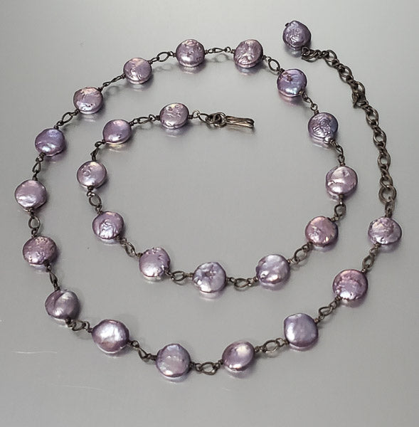 2976-Sterling Silver Peacock Coin Pearl Necklace