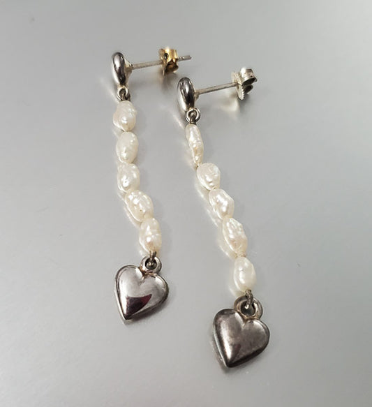 3356-Sterling & Rice Pearl Dangle Earrings