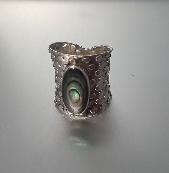 3327-Wide Band Abalone Sterling Silver Ring sz 6
