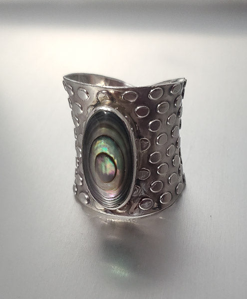 3327-Wide Band Abalone Sterling Silver Ring sz 6