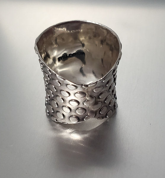 3327-Wide Band Abalone Sterling Silver Ring sz 6