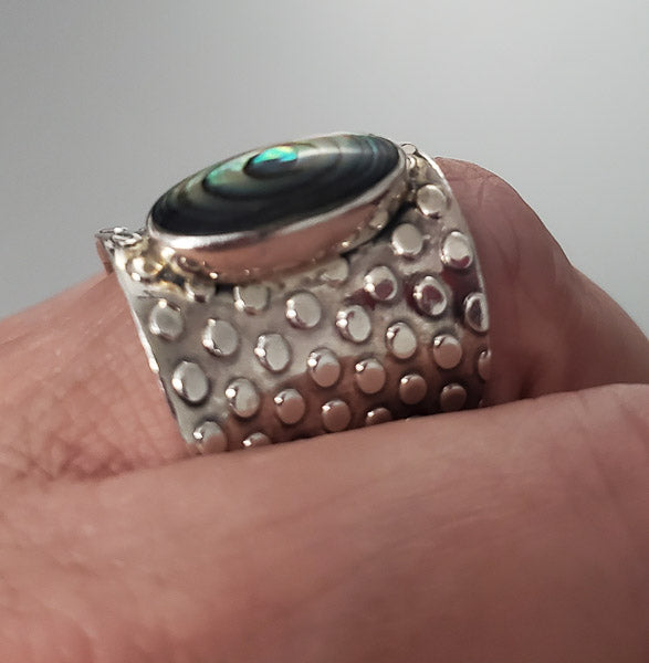 3327-Wide Band Abalone Sterling Silver Ring sz 6