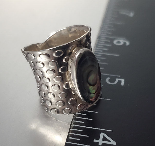 3327-Wide Band Abalone Sterling Silver Ring sz 6