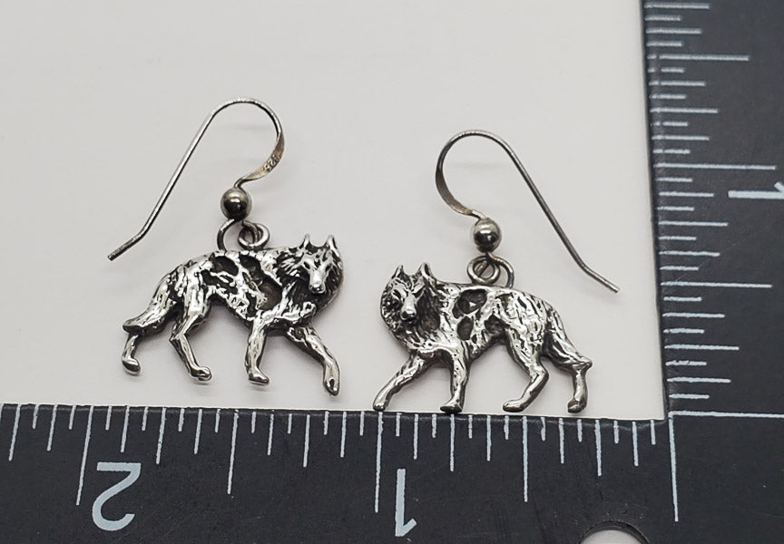 2748-Alltribes Native Sterling Wolf Dangle Earrings